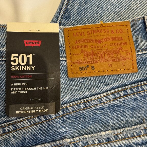 Levi's 501 Distressed High Rise Skinny Jeans - 26x28 - Picture 9 of 11